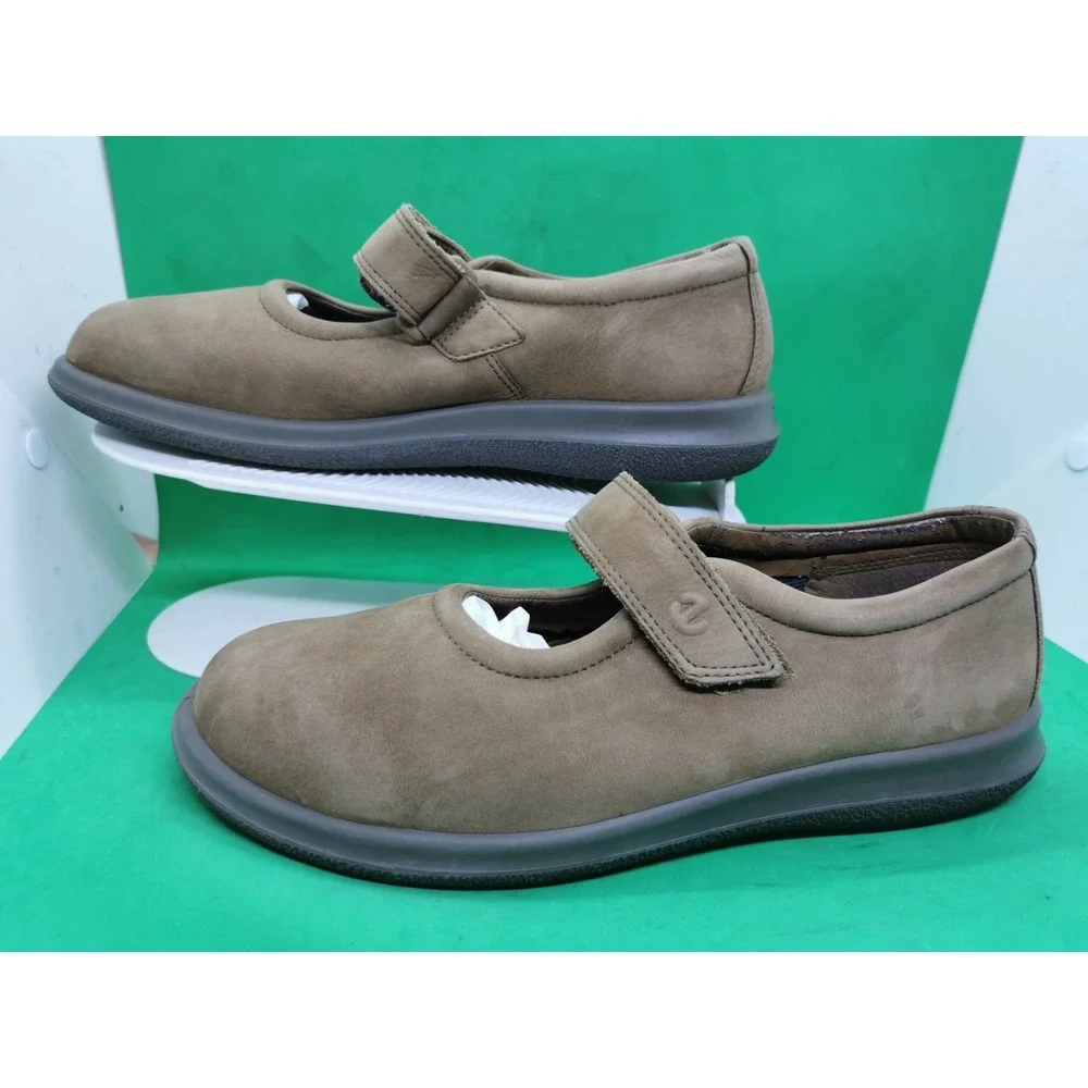 Ecco Soft Women Shoes Mary Jane Suede Brown Hook & Loop Size 40 US 9